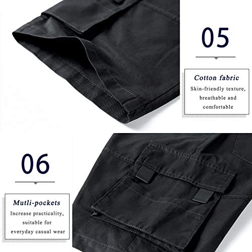 APTRO Men's Elastic Waistband Cotton Cargo Shorts Relaxed Fit Summer Casual Shorts A901 Black 1X