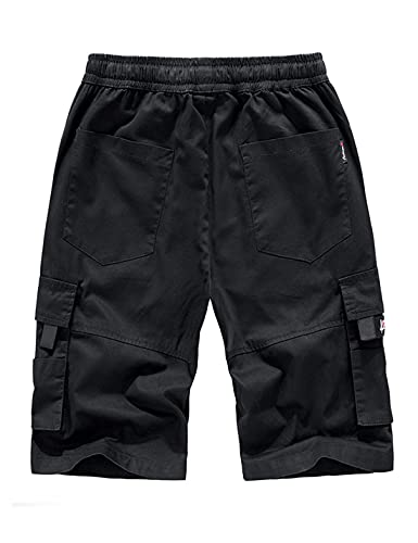 APTRO Men's Elastic Waistband Cotton Cargo Shorts Relaxed Fit Summer Casual Shorts A901 Black 1X