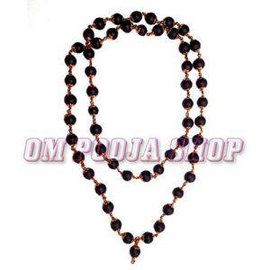 om pooja shop natural round shape shaligram mala/rosary in copper capping