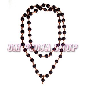 Om Pooja Shop Natural Round Shape Shaligram Mala/Rosary in Copper Capping