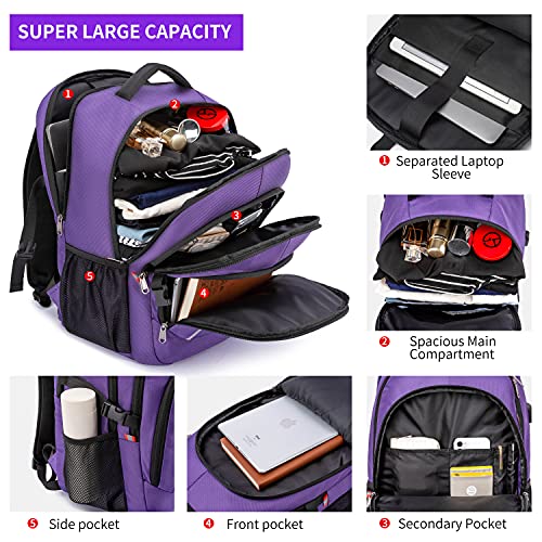 Travel Laptop Backpack,17.3 Inch Large Capacity College School Bookbags,RFID Anti Theft Pocket,Durable Water Resistant Backpacks Computer bagpack for Women Girls Teenagers Casual Daypack,Purple