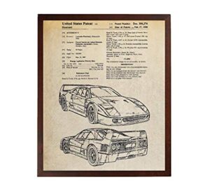 turnip designs f40 patent poster car decor automotive art exotic sports car mechanic gift teen boy wall decor vintage tdp241