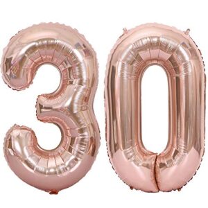 tellpet number 30 balloon for girl her women, 30th birthday party decorations supplies, rose gold, 40 inch