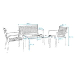 Tuoze 4 Pieces Patio Furniture Set Outdoor Conversation Set with Glass Coffee Table Bistro Set with Loveseat Garden Yard Lawn and Balcony (Black)