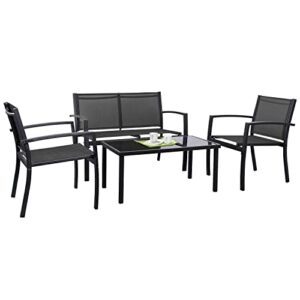 tuoze 4 pieces patio furniture set outdoor conversation set with glass coffee table bistro set with loveseat garden yard lawn and balcony (black)