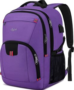 travel laptop backpack 17.3 inch,extra large school backpack bookbag computer rucksack with usb charging port,water resistant backpacks for business college travel,women casual daypack,purple