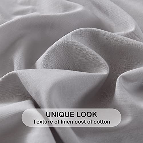 Light Grey Linen-Textured 55% Viscose from Bamboo 45% Cotton Sheets Set Queen Size, Soft Cool & Breathable Sheets for Hot Sleepers, Durable Natural Organic Bed Sheets 16" Deep Pocket - 4 Piece