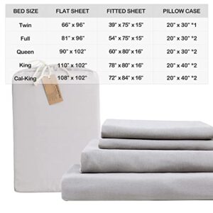 Light Grey Linen-Textured 55% Viscose from Bamboo 45% Cotton Sheets Set Queen Size, Soft Cool & Breathable Sheets for Hot Sleepers, Durable Natural Organic Bed Sheets 16" Deep Pocket - 4 Piece