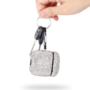 Sparkly Diamond Case for AirPods with Keychain, Shockproof Protective Premium Bling Rhinestone Cover Skin Compatible with AirPods Charging Case 2 & 1(White+AB C5)