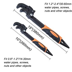 boeray 2 Pack Adjustable Wrench Quick Multi-function Self-Adjusting Spanner Power Grip Pipe Wrench 0.6”-2.4”/14mm-60mm
