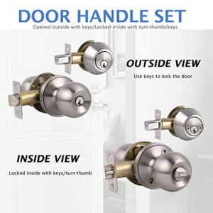 Knobonly All Keyed Same Entry Door Knobs with Double Cylinder Deadbolt for Exterior Front Doors, Satin Nickel Finish, Contractor Pack of 10-Keyed on Both Side