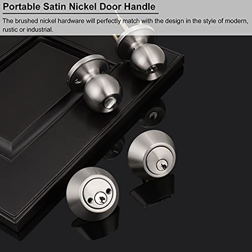 Knobonly All Keyed Same Entry Door Knobs with Double Cylinder Deadbolt for Exterior Front Doors, Satin Nickel Finish, Contractor Pack of 10-Keyed on Both Side