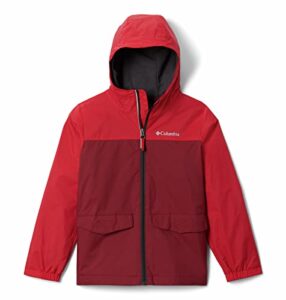 columbia big boy's rain-zilla jacket, waterproof, reflective outerwear, red jasper/mountain red, medium