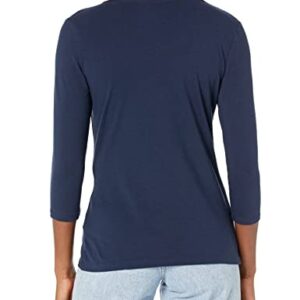 Amazon Essentials Women's Classic-Fit 3/4 Sleeve V-Neck T-Shirt (Available in Plus Size), Navy, Medium