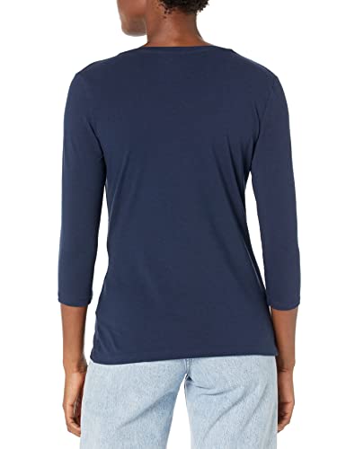 Amazon Essentials Women's Classic-Fit 3/4 Sleeve V-Neck T-Shirt (Available in Plus Size), Navy, Medium