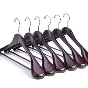 Nature-Smile Luxury Mahogany Wooden Suit Hangers - 6 Pack - Wood Coat Hangers,Jacket Outerwear Shirt Hangers,Glossy Finish with Extra-Wide Shoulder, 360 Degree Swivel Hooks & Anti-Slip Bar with Screw