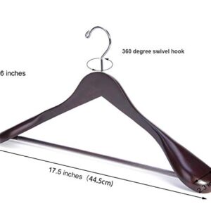 Nature-Smile Luxury Mahogany Wooden Suit Hangers - 6 Pack - Wood Coat Hangers,Jacket Outerwear Shirt Hangers,Glossy Finish with Extra-Wide Shoulder, 360 Degree Swivel Hooks & Anti-Slip Bar with Screw