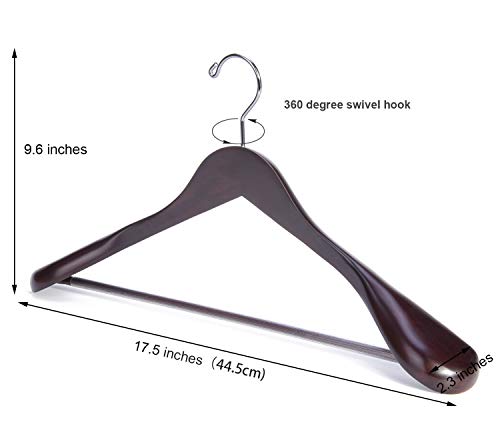 Nature-Smile Luxury Mahogany Wooden Suit Hangers - 6 Pack - Wood Coat Hangers,Jacket Outerwear Shirt Hangers,Glossy Finish with Extra-Wide Shoulder, 360 Degree Swivel Hooks & Anti-Slip Bar with Screw