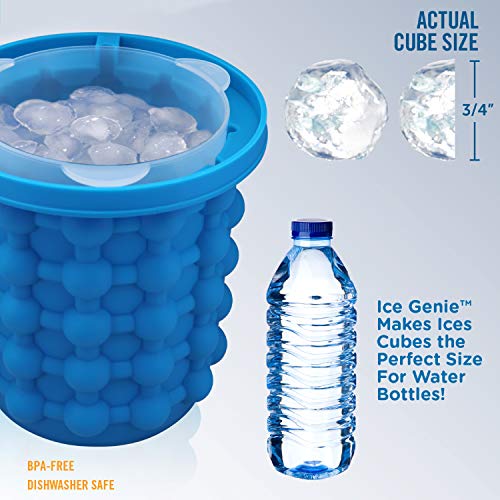 Ice Genie Deluxe The Original Ice Cube Maker| Holds Up to 180 Ice Cubes | Silicon Bucket | Perfect for Indoor/Outdoor Use | Bottled Beverage Cooler | Dishwasher Safe & Bpa-Free | Ice Tongs Included