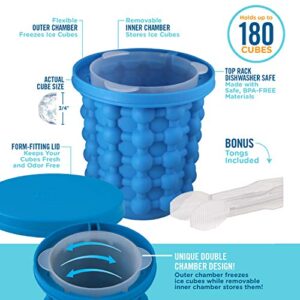 Ice Genie Deluxe The Original Ice Cube Maker| Holds Up to 180 Ice Cubes | Silicon Bucket | Perfect for Indoor/Outdoor Use | Bottled Beverage Cooler | Dishwasher Safe & Bpa-Free | Ice Tongs Included