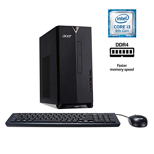 Acer Aspire TC-885-UA91 Desktop, 9th Gen Intel Core i3-9100, 8GB DDR4, 512GB SSD, 8X DVD, 802.11AC Wifi, USB 3.1 Type C, Windows 10 Home,Black