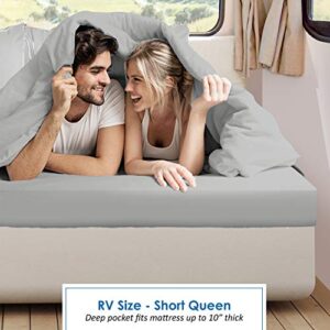 Nestl Light Grey RV Queen Sheets – Super Soft RV Short Queen Sheets for RV Camper, 4 Piece 1800 Microfiber Fitted RV Sheets, Double Brushed RV Bed Sheets Set, Camper Sheets and Pillowcases