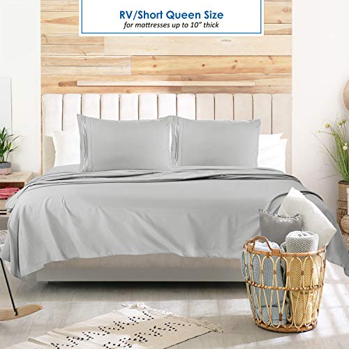 Nestl Light Grey RV Queen Sheets – Super Soft RV Short Queen Sheets for RV Camper, 4 Piece 1800 Microfiber Fitted RV Sheets, Double Brushed RV Bed Sheets Set, Camper Sheets and Pillowcases