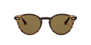ray-ban rb2180 round sunglasses, striped red havana/dark brown, 51 mm
