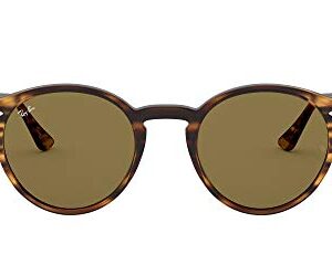 Ray-Ban RB2180 Round Sunglasses, Striped Red Havana/Dark Brown, 51 mm