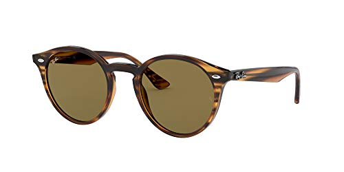 Ray-Ban RB2180 Round Sunglasses, Striped Red Havana/Dark Brown, 51 mm