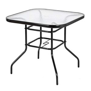 vingli glass patio table with umbrella hole, 32" square outdoor dining table steel tempered glass patio table outdoor table for balcony garden deck