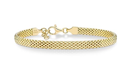 Miabella 18K Gold Over Sterling Silver Italian 5mm Mesh Link Chain Bracelet for Women, 925 Made in Italy (Length 6.5 Inches (X-Small))