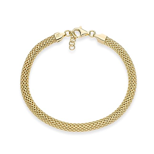 Miabella 18K Gold Over Sterling Silver Italian 5mm Mesh Link Chain Bracelet for Women, 925 Made in Italy (Length 6.5 Inches (X-Small))