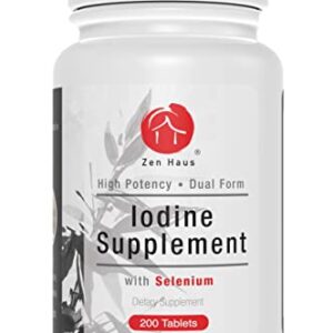 Zen Haus Iodine Supplement 12.5 mg with Selenium (as Selenomethionine) and More - 200 Tablets - Thyroid Plus Immune Support - High Potency Iodine Tablets - Compare to Lugol's Iodine Pills