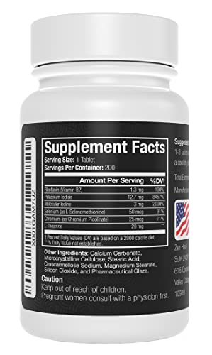 Zen Haus Iodine Supplement 12.5 mg with Selenium (as Selenomethionine) and More - 200 Tablets - Thyroid Plus Immune Support - High Potency Iodine Tablets - Compare to Lugol's Iodine Pills