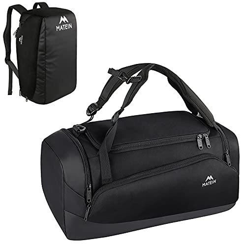 MATEIN Gym Bag for Men, 45L Large Gym Backpack Sports Duffle Bag with Shoes Compartment, 3 Way Waterproof College Workout Carry on Travel Duffel Backpack Fits 15 Inch laptop Gifts for Men Women, Black