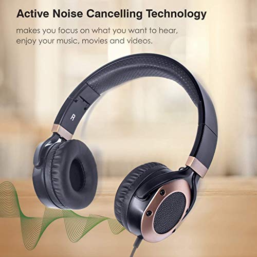 MONODEAL Active Noise Cancelling Headphones with Microphone and Airplane Adapter, Folding and Lightweight Travel Headsets, Hi-Fi Deep Bass Wired Headphones with Carrying Case