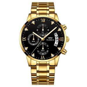dreaming q&p gold stainless steel men's wrist watches analog quartz black military chronograph mutifunctional crystal wristwatch for man with date calendar