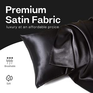 MR&HM Satin Pillowcase for Hair and Skin, Silk Satin Pillowcase 2 Pack, Queen Size Pillow Cases Set of 2, Silky Pillow Cover with Envelope Closure (20x30, Black)