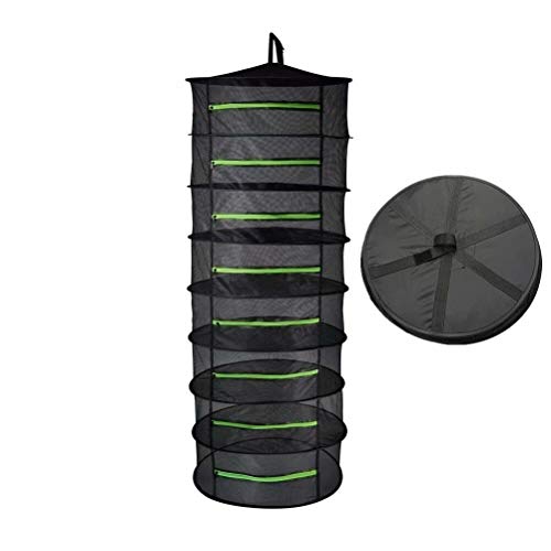 NXqilixiang Herb Drying Rack Net Dryer Hanging Dry Net 8 Layer Collapsible Hanging Dryer with Zipper Net Carrying Case Indoor and Outdoor for Herb Beans Fish Vegetable Drying (8 Layers - with Zipper)