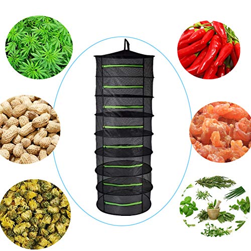 NXqilixiang Herb Drying Rack Net Dryer Hanging Dry Net 8 Layer Collapsible Hanging Dryer with Zipper Net Carrying Case Indoor and Outdoor for Herb Beans Fish Vegetable Drying (8 Layers - with Zipper)