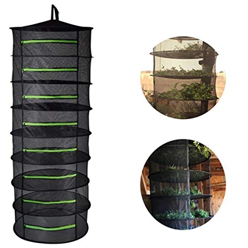NXqilixiang Herb Drying Rack Net Dryer Hanging Dry Net 8 Layer Collapsible Hanging Dryer with Zipper Net Carrying Case Indoor and Outdoor for Herb Beans Fish Vegetable Drying (8 Layers - with Zipper)