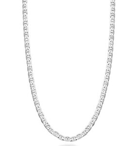 miabella solid 925 sterling silver italian 3mm diamond-cut solid flat mariner link chain necklace for women men, made in italy (length 18 inches (small))