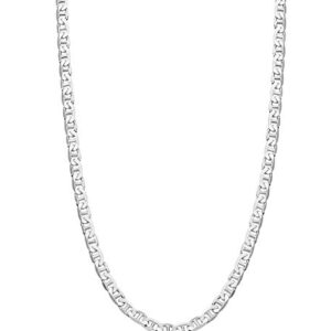 Miabella Solid 925 Sterling Silver Italian 3mm Diamond-Cut Solid Flat Mariner Link Chain Necklace for Women Men, Made in Italy (Length 18 Inches (Small))