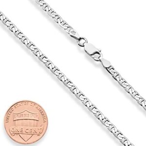 Miabella Solid 925 Sterling Silver Italian 3mm Diamond-Cut Solid Flat Mariner Link Chain Necklace for Women Men, Made in Italy (Length 18 Inches (Small))