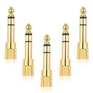 valefod [updated version] 5-pack stereo audio adapter 6.35mm (1/4 inch) male to 3.5mm (1/8 inch) female headphone jack