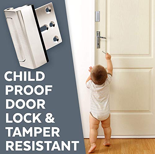 Door Lock for Home Security (2-Pack) - Easy to Install Door Latch Device, Aluminum Construction, Satin Nickel Locks | Child Proof & Tamper Resistant