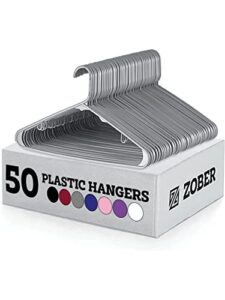 zober plastic hangers 50 pack - gray plastic hangers - space saving clothes hangers for shirts, pants & for everyday use - clothing hangers with hooks