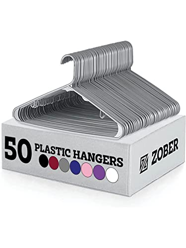 Zober Plastic Hangers 50 Pack - Gray Plastic Hangers - Space Saving Clothes Hangers for Shirts, Pants & for Everyday Use - Clothing Hangers with Hooks