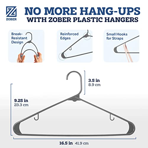 Zober Plastic Hangers 50 Pack - Gray Plastic Hangers - Space Saving Clothes Hangers for Shirts, Pants & for Everyday Use - Clothing Hangers with Hooks